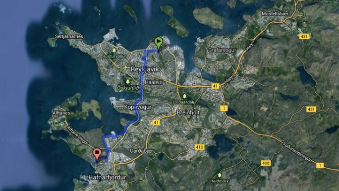 Our route out of Reykjavik