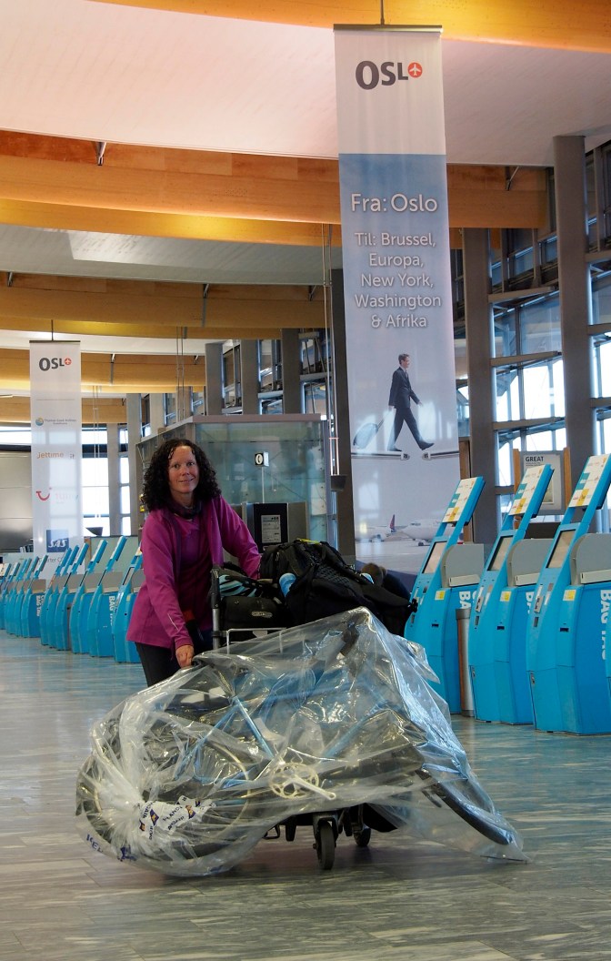 Walking to the hotel at the Oslo Gardermoen Airport.