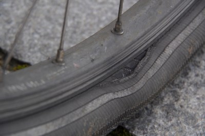 Jan's rear tire about to blow.