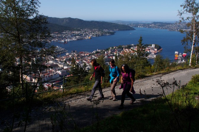 Hiking up Fløyen in Bergen.