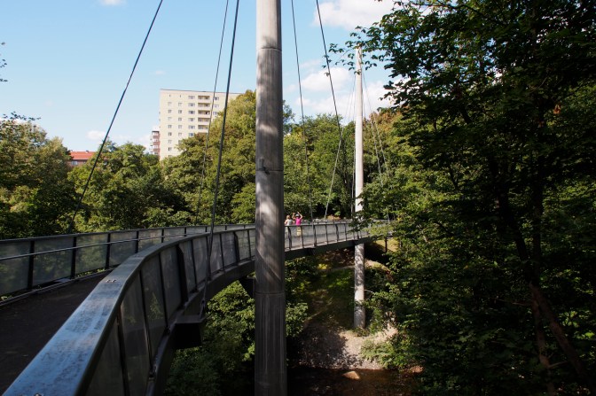 Pedestrian-cyclist bridge over the Akerselva River.