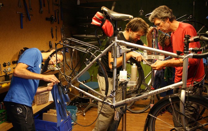 Bike maintenance at Armadillo Bikes.