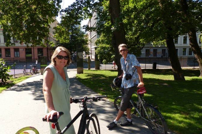 Tharan and Paul while cycling in Oslo.