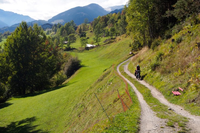 The cycle route along the Rhine in the Alps.