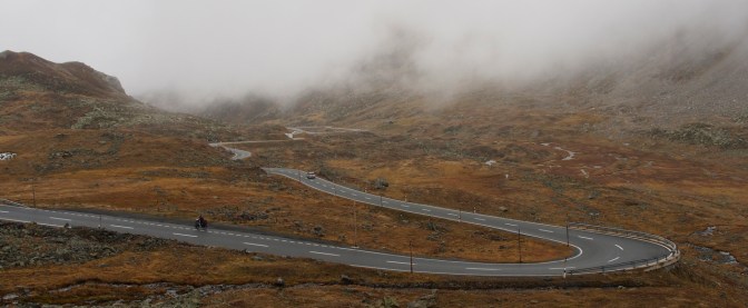 Climbing Flüela Pass in the fog.