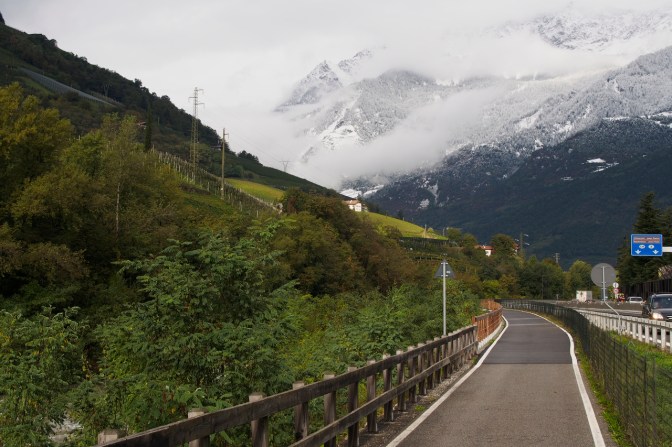 Looking north from Merano to the pass we came through the day before.