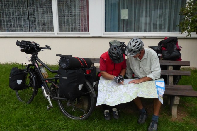 Where is that hut? Tom and Paul looking for a place to camp.