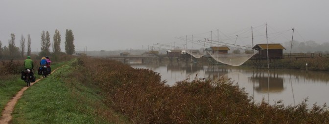 Cycling along in the Po Delta.