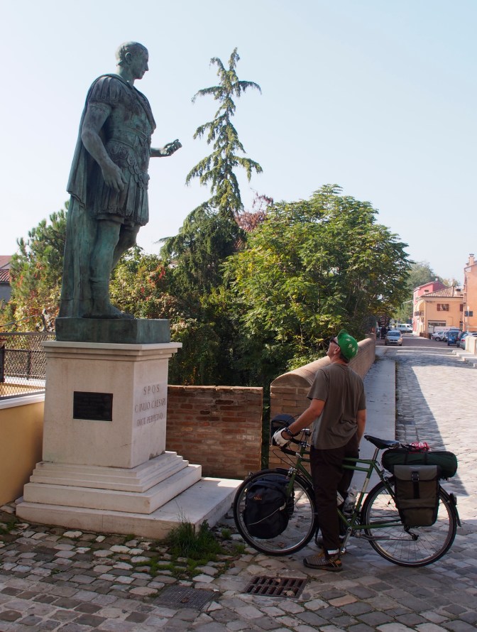 Julius Ceasar statue at the Rubicon River in Savignano Sul Rubicone.