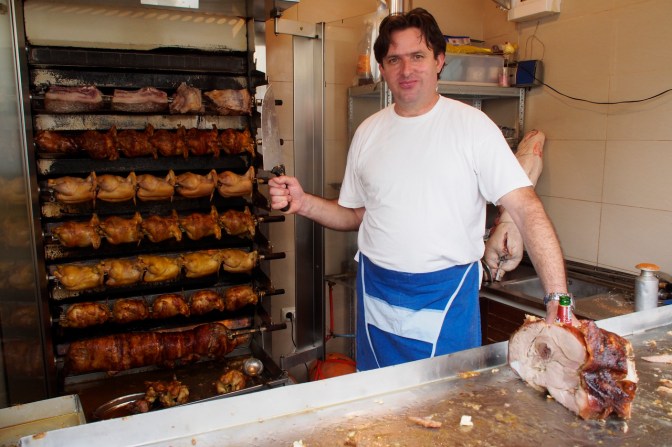 We bought a hunk of roast pork for lunch from this fellow.