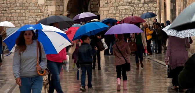 Umbrellas along Stradun in Dubrovnik.