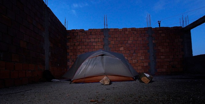 Our concrete campsite in the Duravci school.