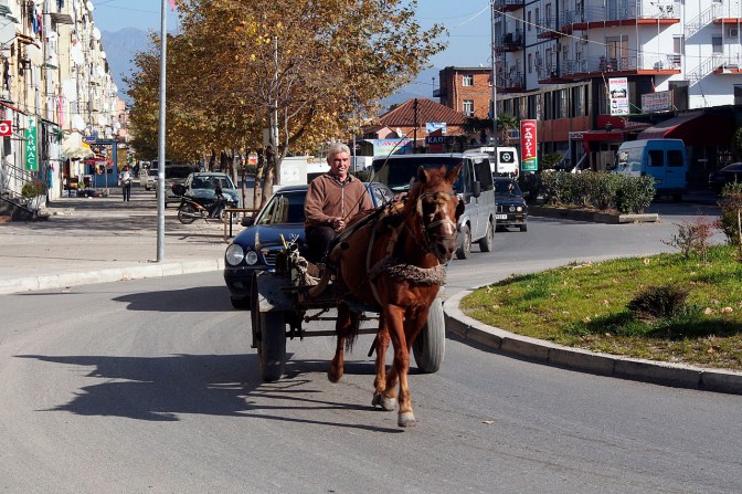 Horse and buggy still goes in Shkodra.