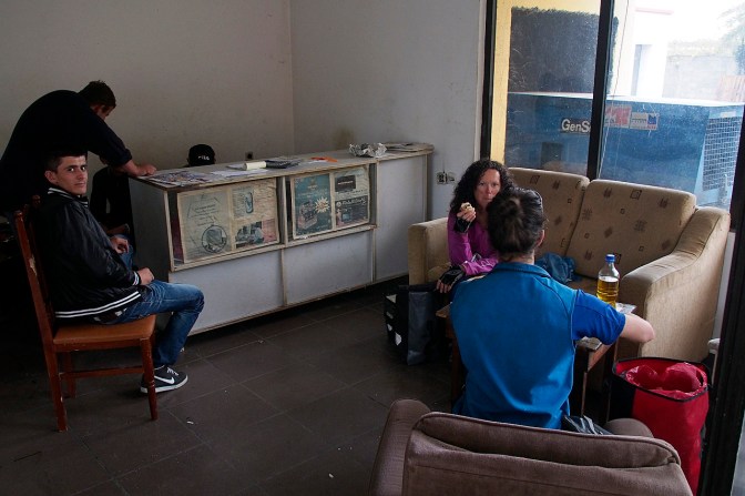 Having lunch at the gas station that sold no gas.