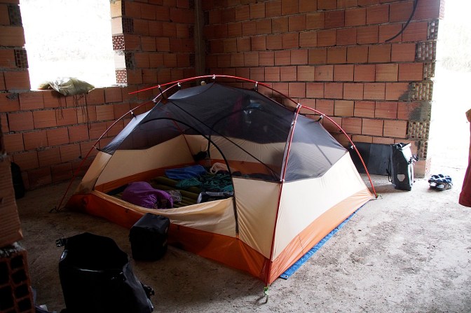 Our camp inside an unfinished house.