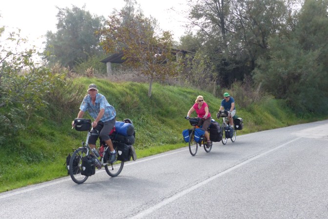 Paul, Ivona and Gary cycling toward Pesaro.