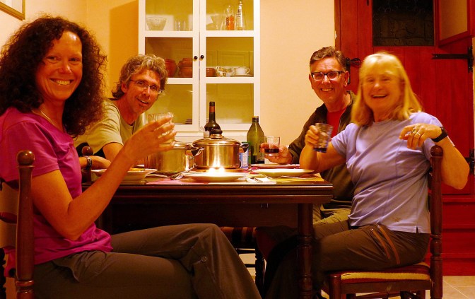 Having dinner in our rented apartment in Split.