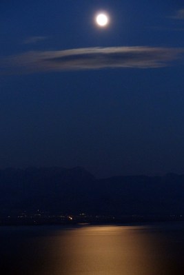 Full moon lighting up Shkadar Lake.
