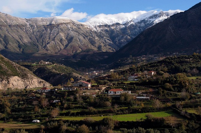 Terraced fields along the road into Logora Pass.
