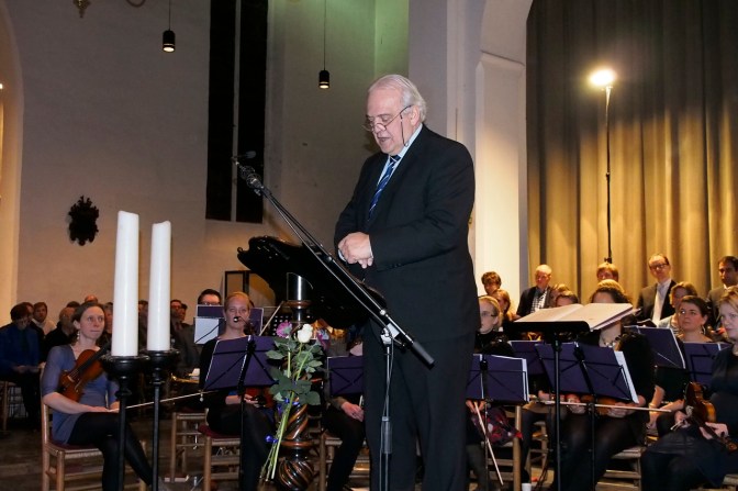 Uncle Jaap, the Reverend, delivering his thoughts on marriage as part of the church program.