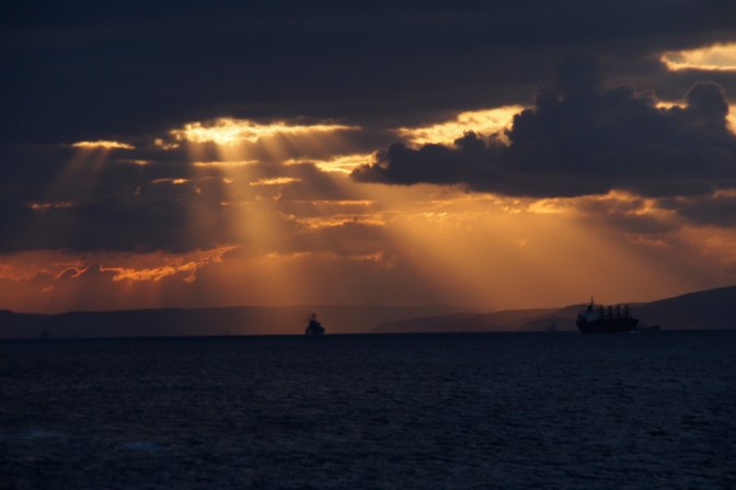 Sunset over the Dardanelles Strait.