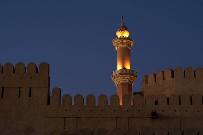 Nizwa fort and Sultan Qaboos Mosque minaret.
