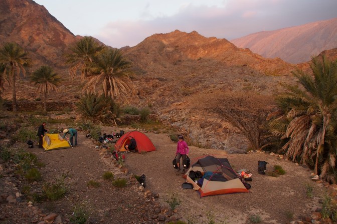 Camp in an oasis in the Jabal al Akhdar mountains on an uncharted road to Rustaq.