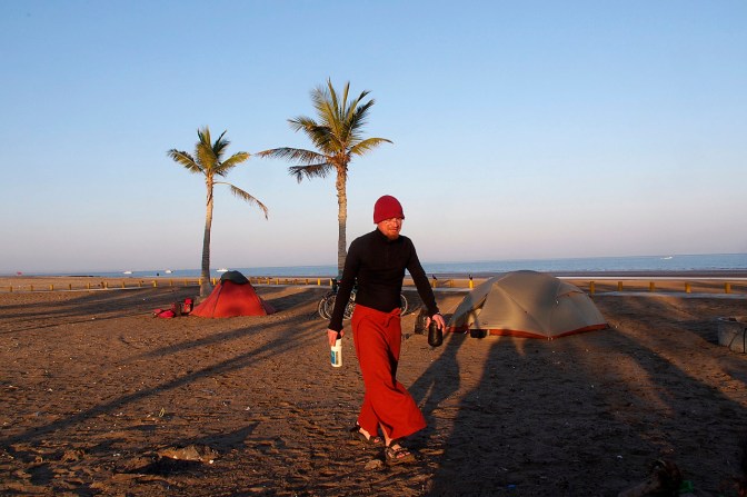 Sebastian joins us for breakfast at our last camp together.
