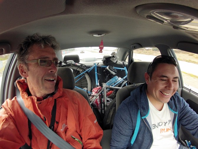 Riding from the airport into Puerto Natales.
