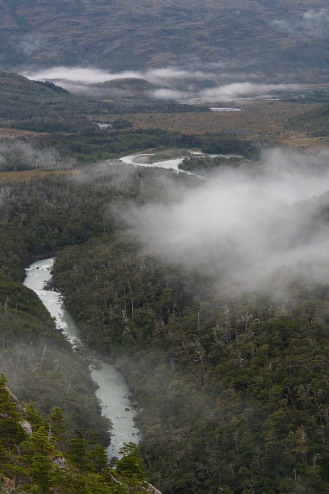 Looking down on Rio Bravo from Cerro Tres Puntas Pass.