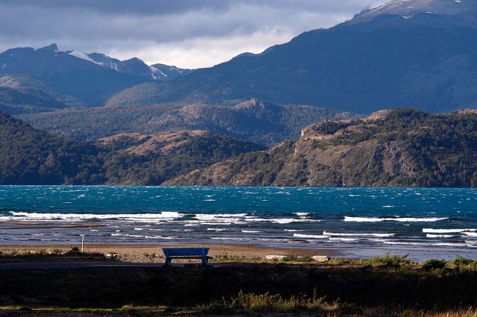 The wind howls at Rio Tranquilo along the shore of Lago General Carrera.