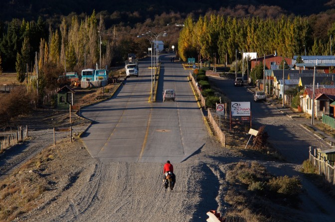 The end of gravel: Brian rides into Villa Cerro Castillo.