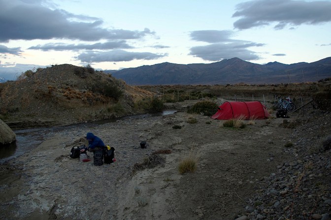 Our dusty creekside camp 35 KM from El Chaltén.