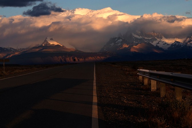 Sunrise over Cerro Torre, left, and Fitzroy.