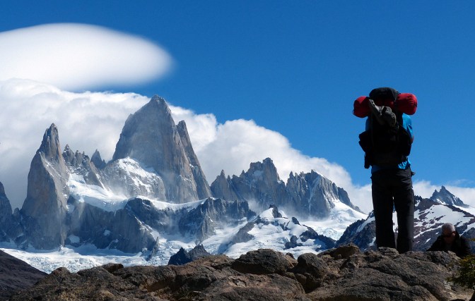 Admiring the view of Fitzroy in Los Glaciares National Park.