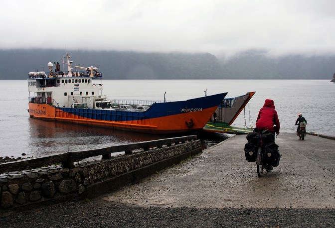 Boarding the ferry at Caleta Gonzalo.