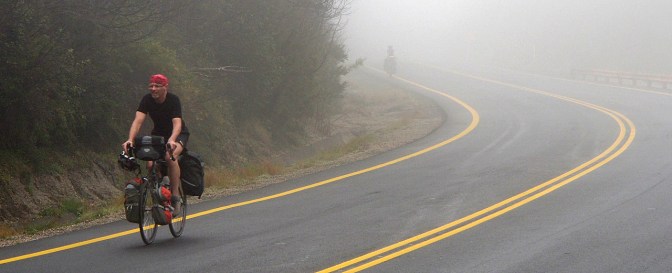 Frank and Jan in the fog going up Paso Cardenal Samor