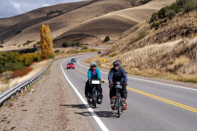 Jan and Frank riding into Junin De Los Andes.