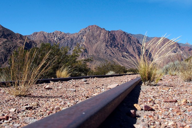 The now abandoned narrow-gauge railway through Cristo Redentor Pass.