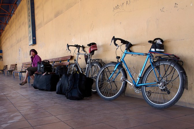 Packed up and waiting for the bus in Caldera.