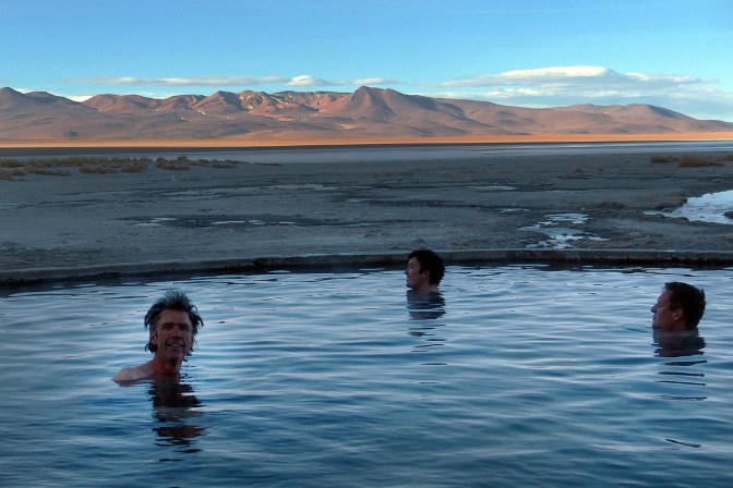 The hot pool at Laguna Chalviri: Paul, Nicholas and Cyril.