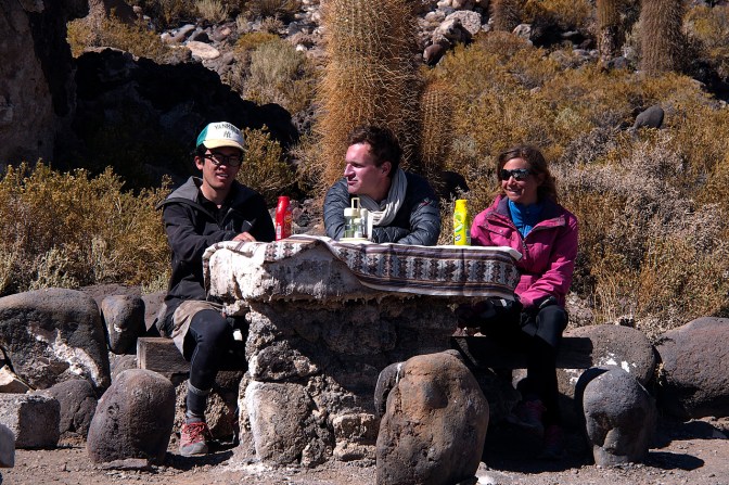 The French gang: Nicholas, Cyril and Alice, at Isla Incahuasi.