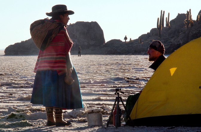 Marcin talking with a curious woman wondering what we are doing here.