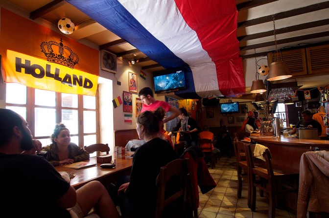 Watching Holland vs. Mexico at Florin Holland Heineken House in Sucre.