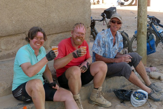 Dirty and thirsty after a long, dusty ride to Pena Colorada.