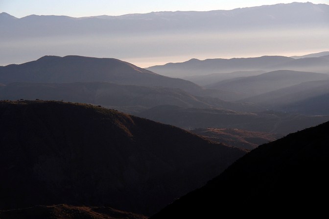 Sunrise over the mountains looking back to Cochabamba.