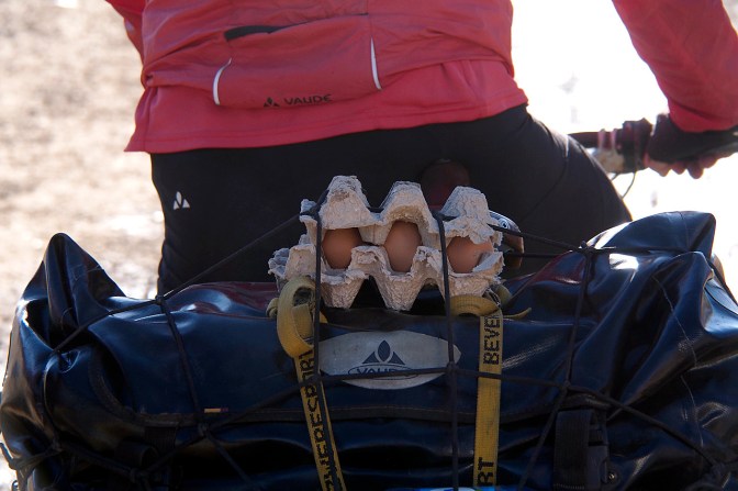 Precious cargo: eggs for breakfast.