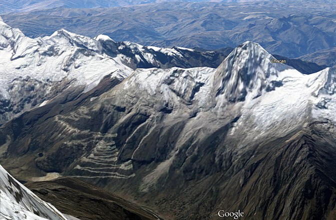 Google view of the switchback ladder climbing up to Punta Olimpica Pass.