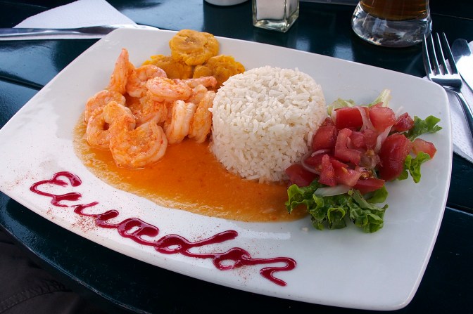 Yummy shrimp and coconut sauce lunch.