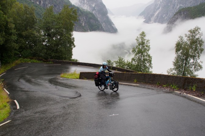 Jan climbing Stalheim, 18 per cent, Norway's steepest road.
